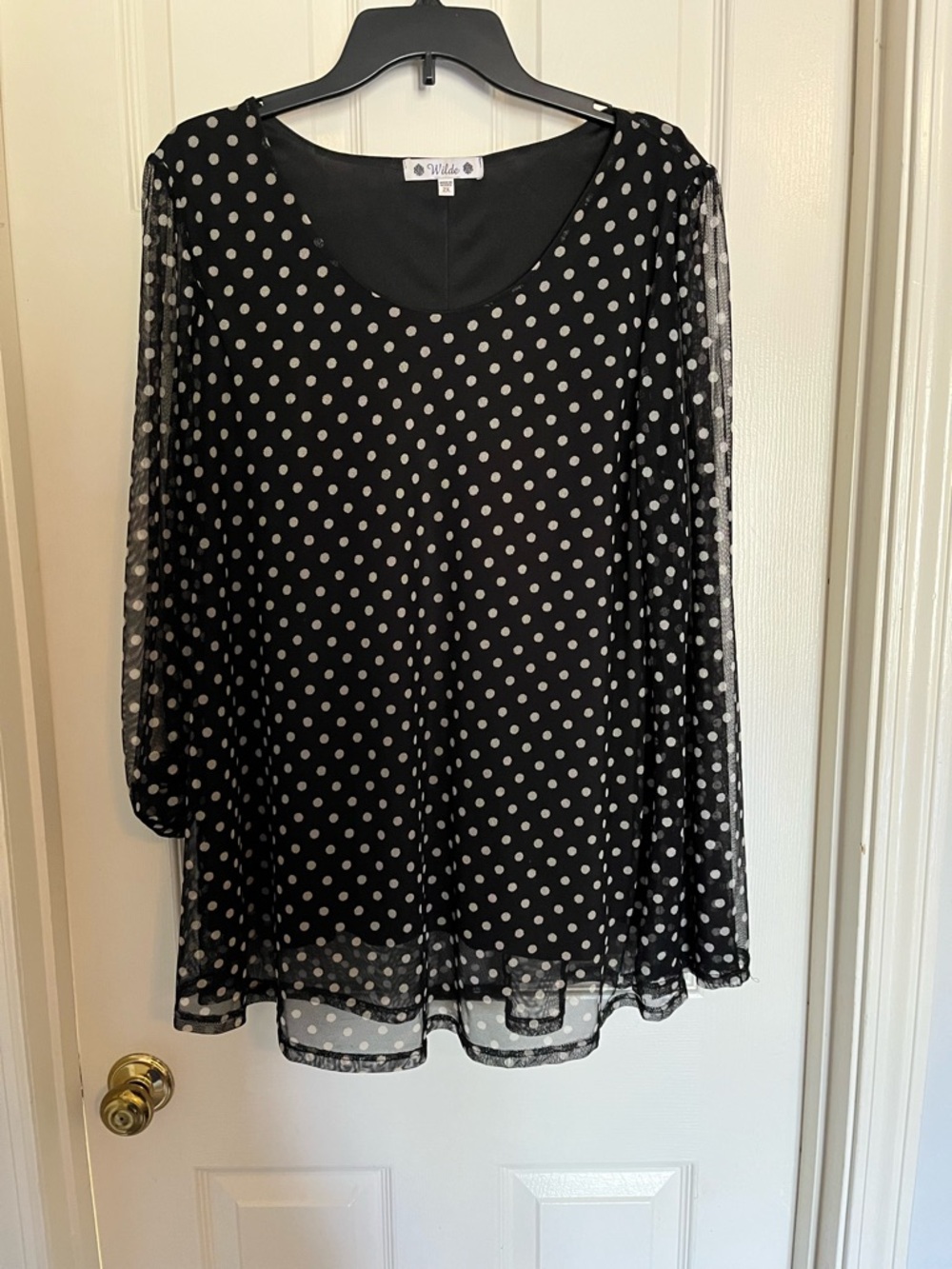Black Polka Dot Sheer Sleeve Women's Top